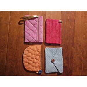 Ipsy Set Of 4 Quilted & Woven Fabric Pouches In Pink Red Orange & Blue With Zipp